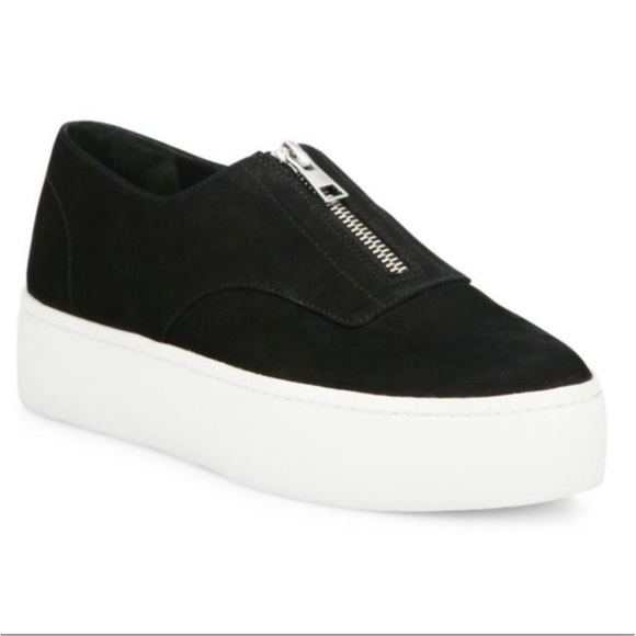 Vince Warner Zip Front Suede Platform Sneaker in Black‎ Size 8.5 - Picture 1 of 8